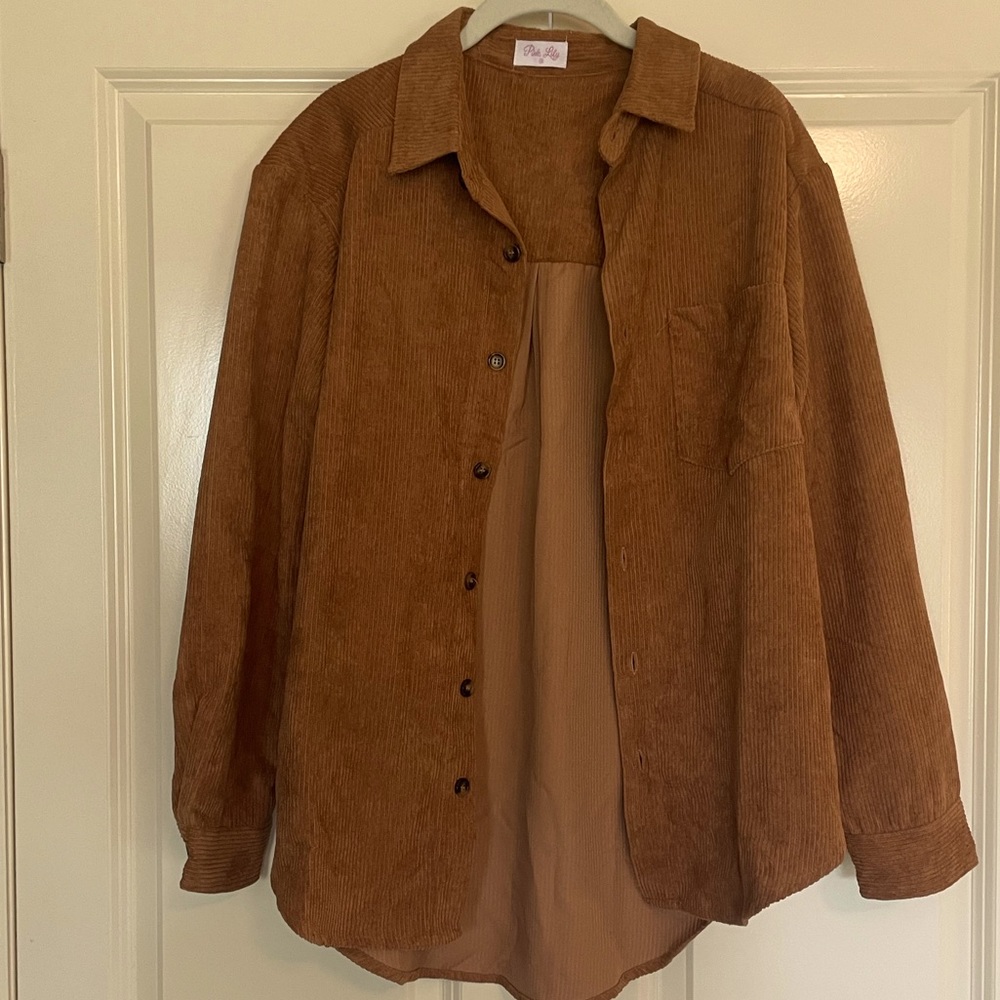 Camel brown corduroy button up shacket